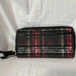 Coach Poppy Glitter Tartan Plaid Multi-Color Glam Wristlet Wallet